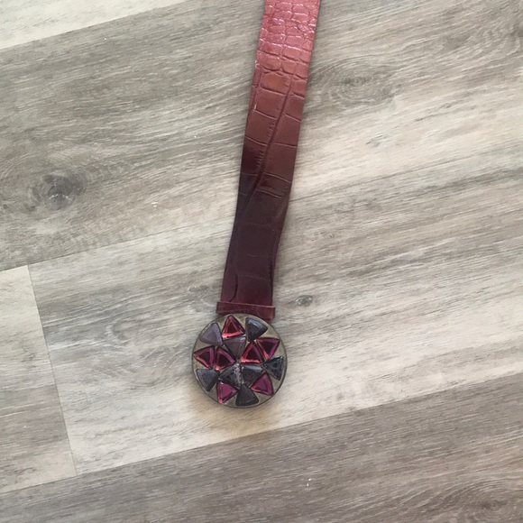 Garuglier’s leather belt XL maroon purple stones silver buckle made in … - Picture 6 of 17